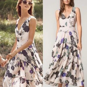 Free People Sure Thing Floral Sleeveless Midi Dress 4 Ivory Pink Purple Black